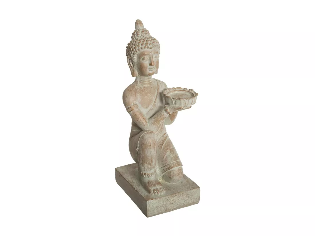 Objet décoratif Bouddha en résine effet blanchie H 43 cm
