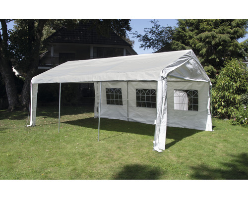 Zijwandset voor tent 400 x 600 cm, wit, bestaande uit 2 zijwanden, elk ca. 595 x 195 cm, en 2 puntgevelzijwanden, elk ca. 395 x 280 cm.
