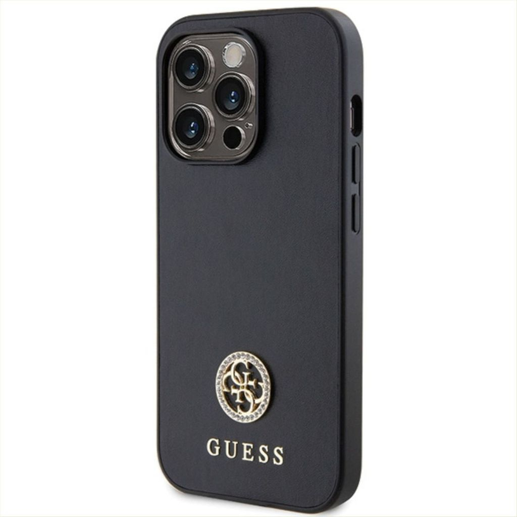 iPhone 14 Pro Hardcase Hülle Strass Metall Logo (GUHCP14LPS4DGPK) - Schwarz
