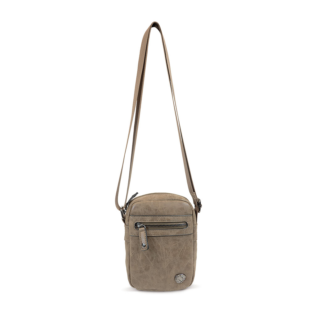 Sacoche zip vintage 2 poches marron 14x18x5cm