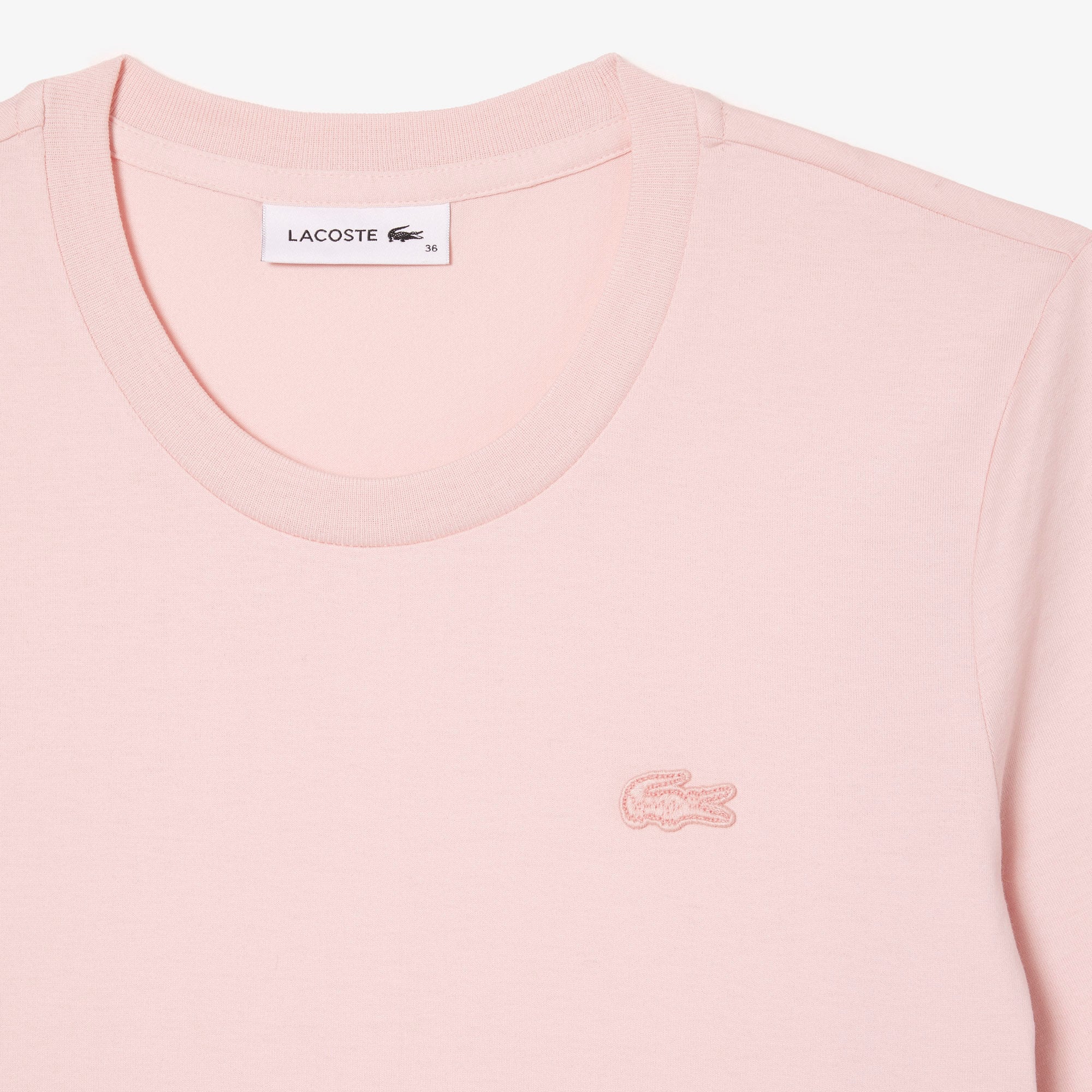 T-shirt à col rond et manches trois-quarts en coton uni T-Shirts - Rose - Lacoste - Femme