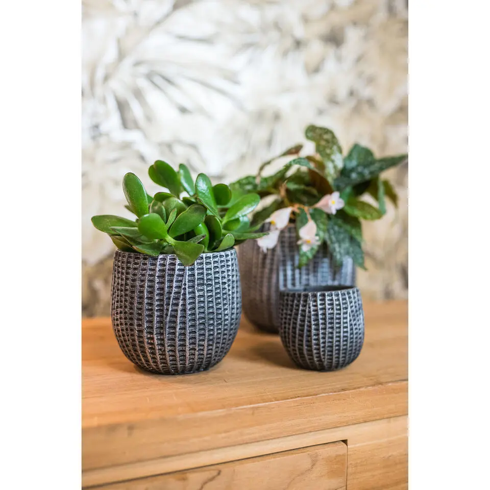 Ter Steege Bloempot/plantenpot - binnen - zwart/metaal - D15/H13 cm