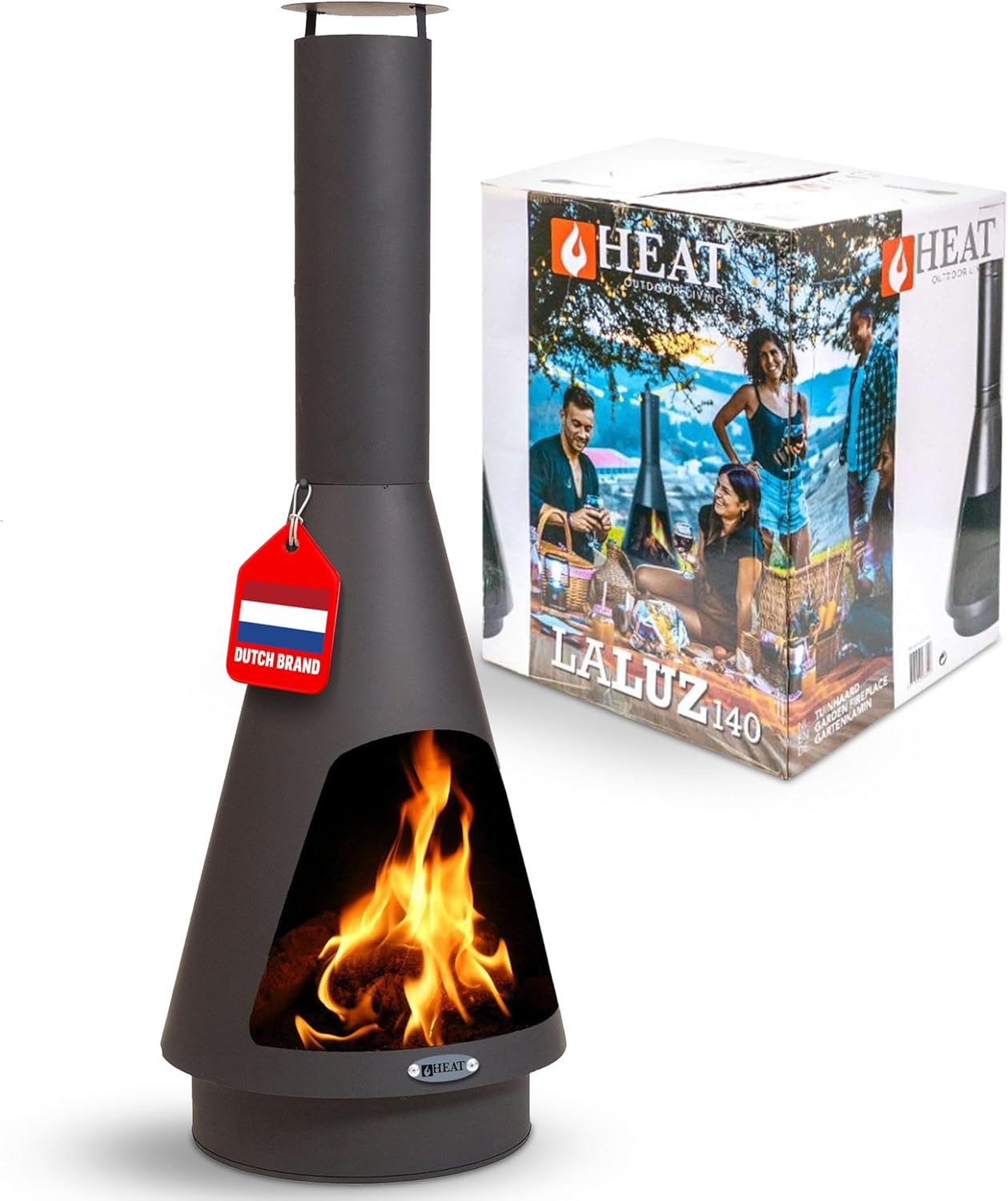 La Luz 140 - Gartenkamin Stahl– Terrassenkamin – Gartenkamine – Gartenofen & Terrassenheizung – Holzofen – Feuerstelle für den Außenbereich – Hohe Qualität – 50x50x140 cm