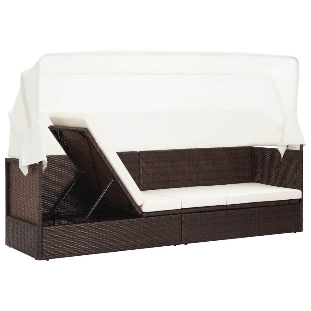 Transat chaise longue bain de soleil lit de jardin terrasse meuble d'extérieur avec auvent résine tressée marron