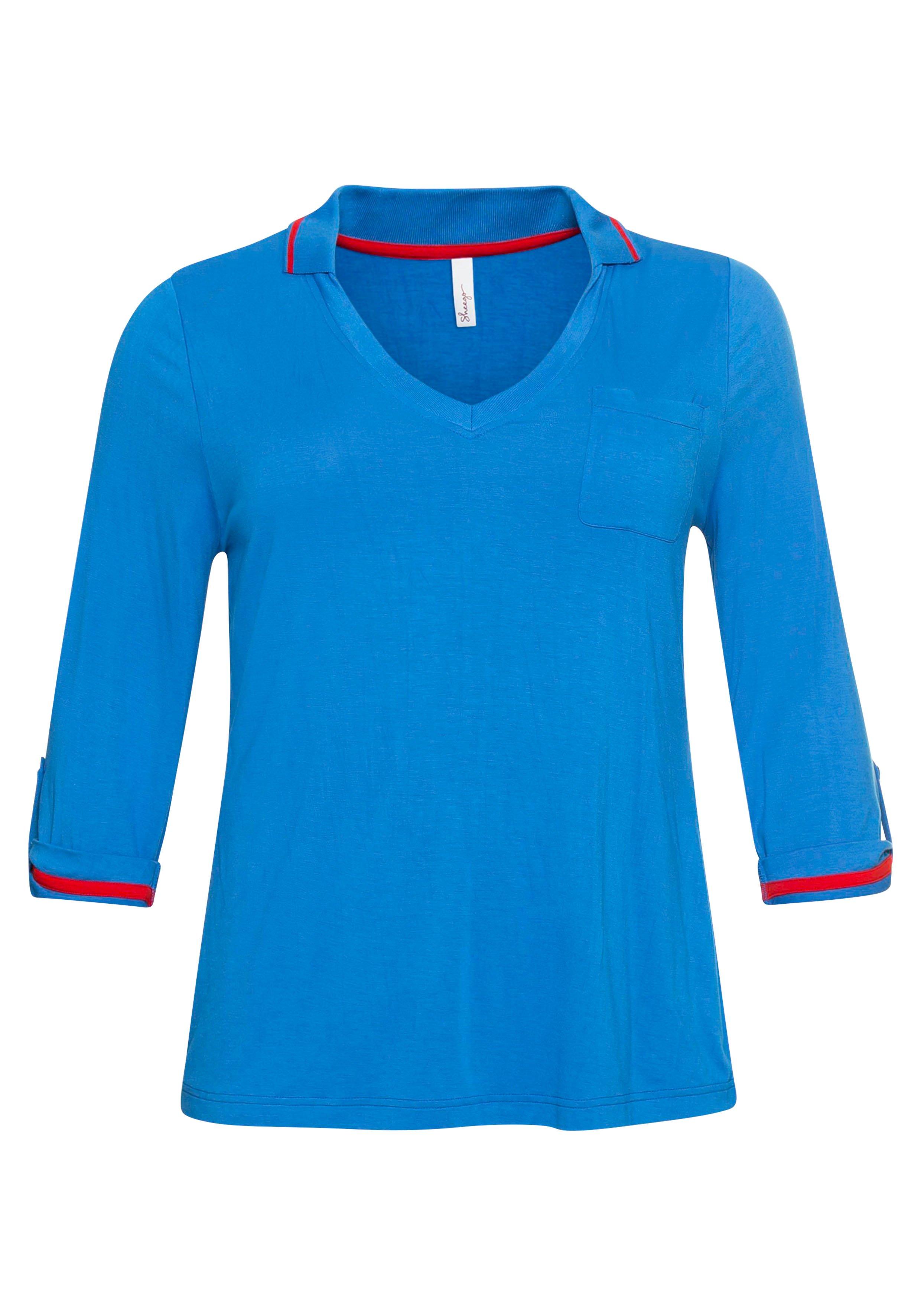 Poloshirt mit farbigen Akzenten und 7/8-Ärmel
