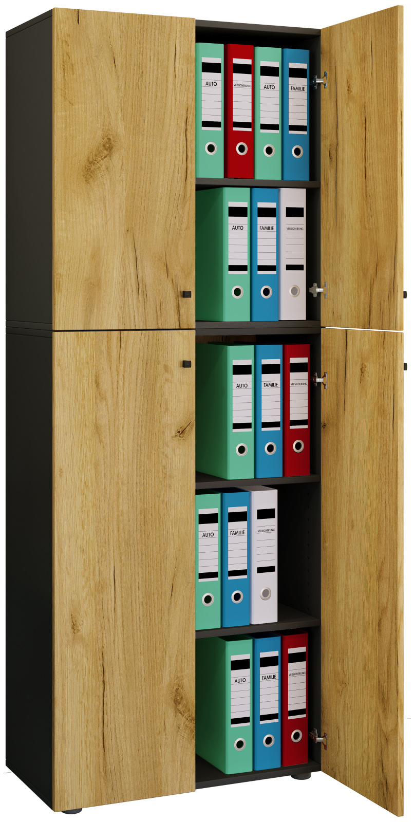 Büroschrank LONA XXL - Honig Eiche - anthrazit - mit Drehtüren - 183 cm hoch