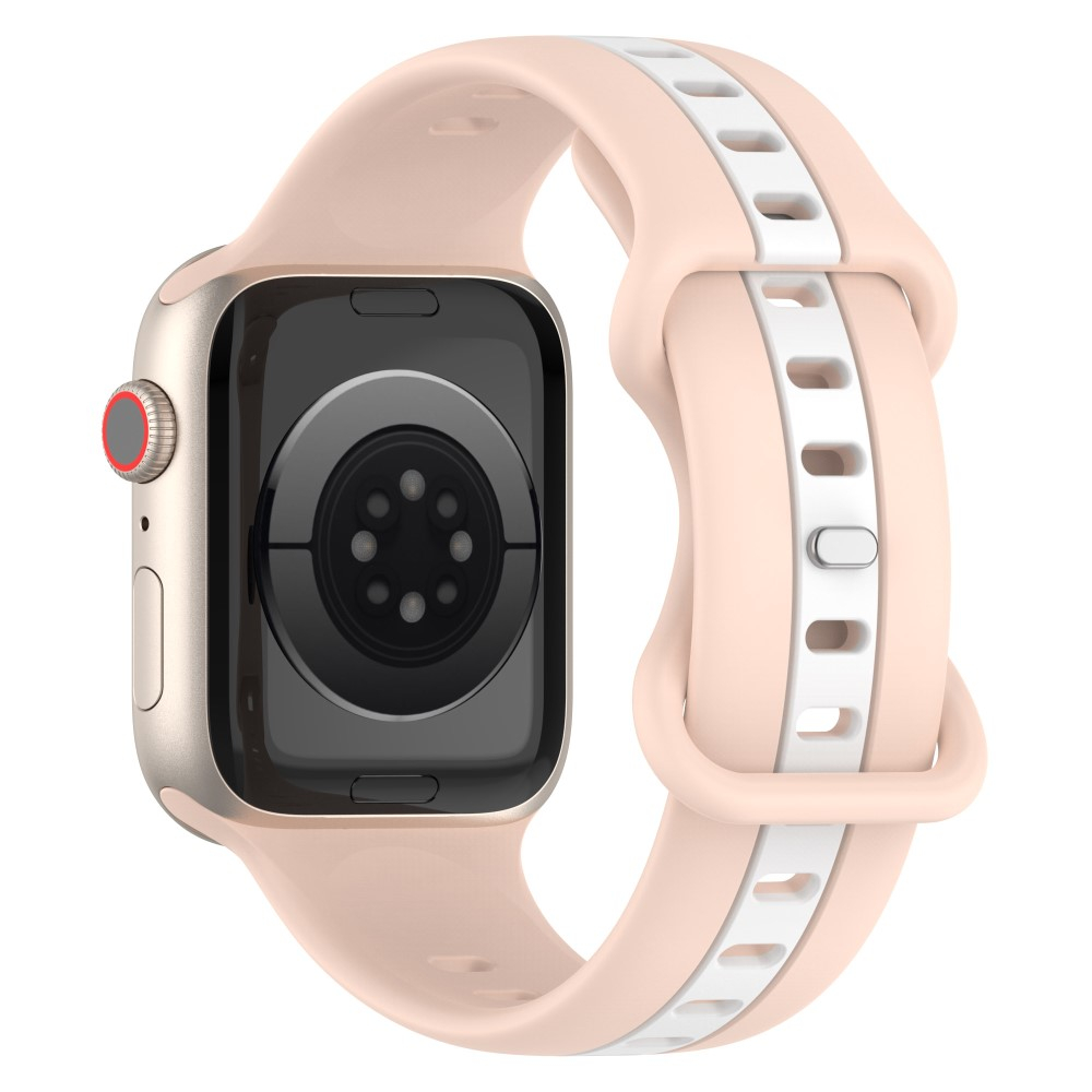 Apple Watch (42/41/40/38 mm) Silikon Armband Stripe Dual Color (Gelenkumfang: 150-210mm) - Rosa / Weiss