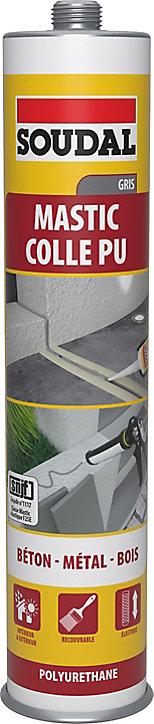Mastic colle polyuréthane béton métal bois Soudal gris 280ml
