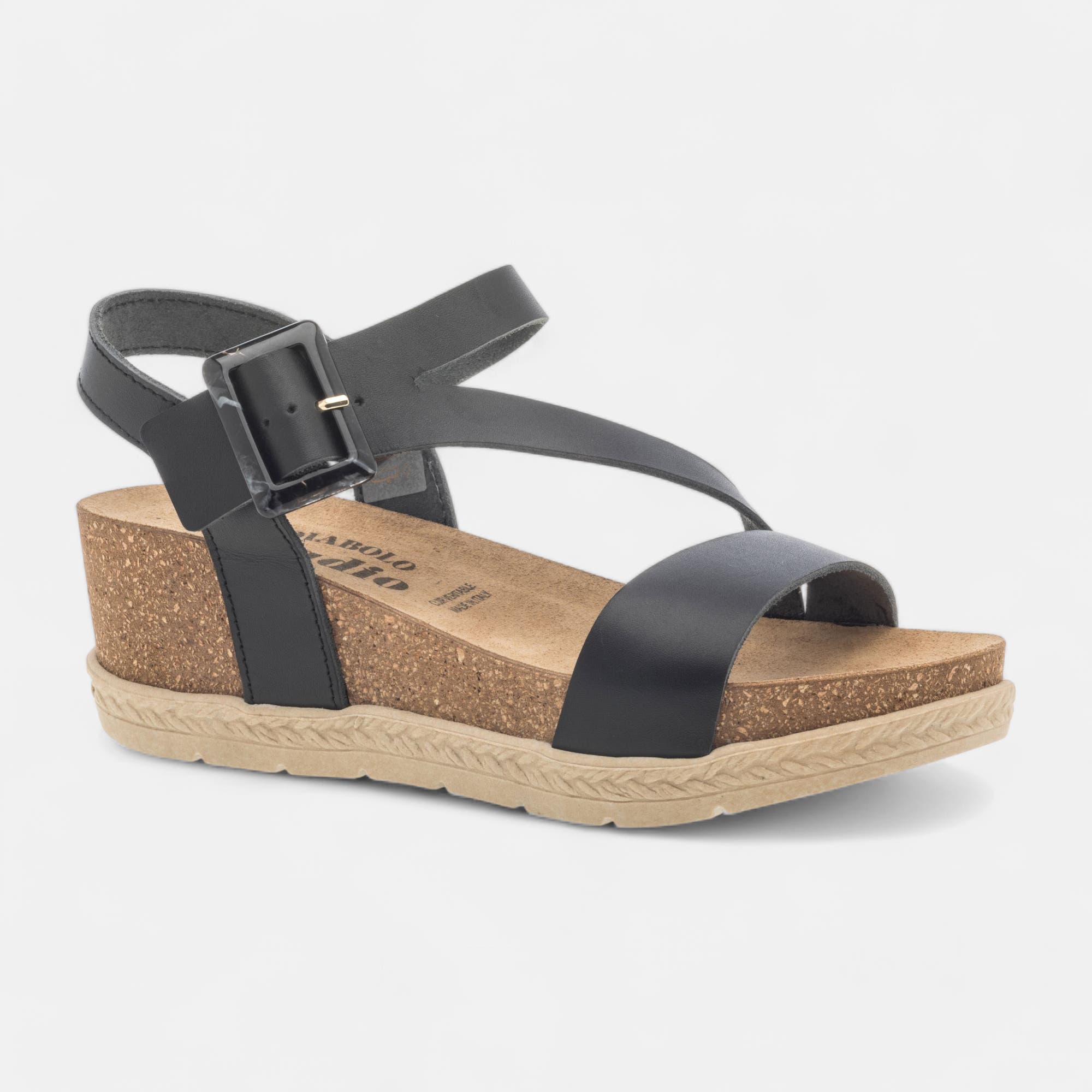 Sandales à talon compensé Femme en cuir noir
