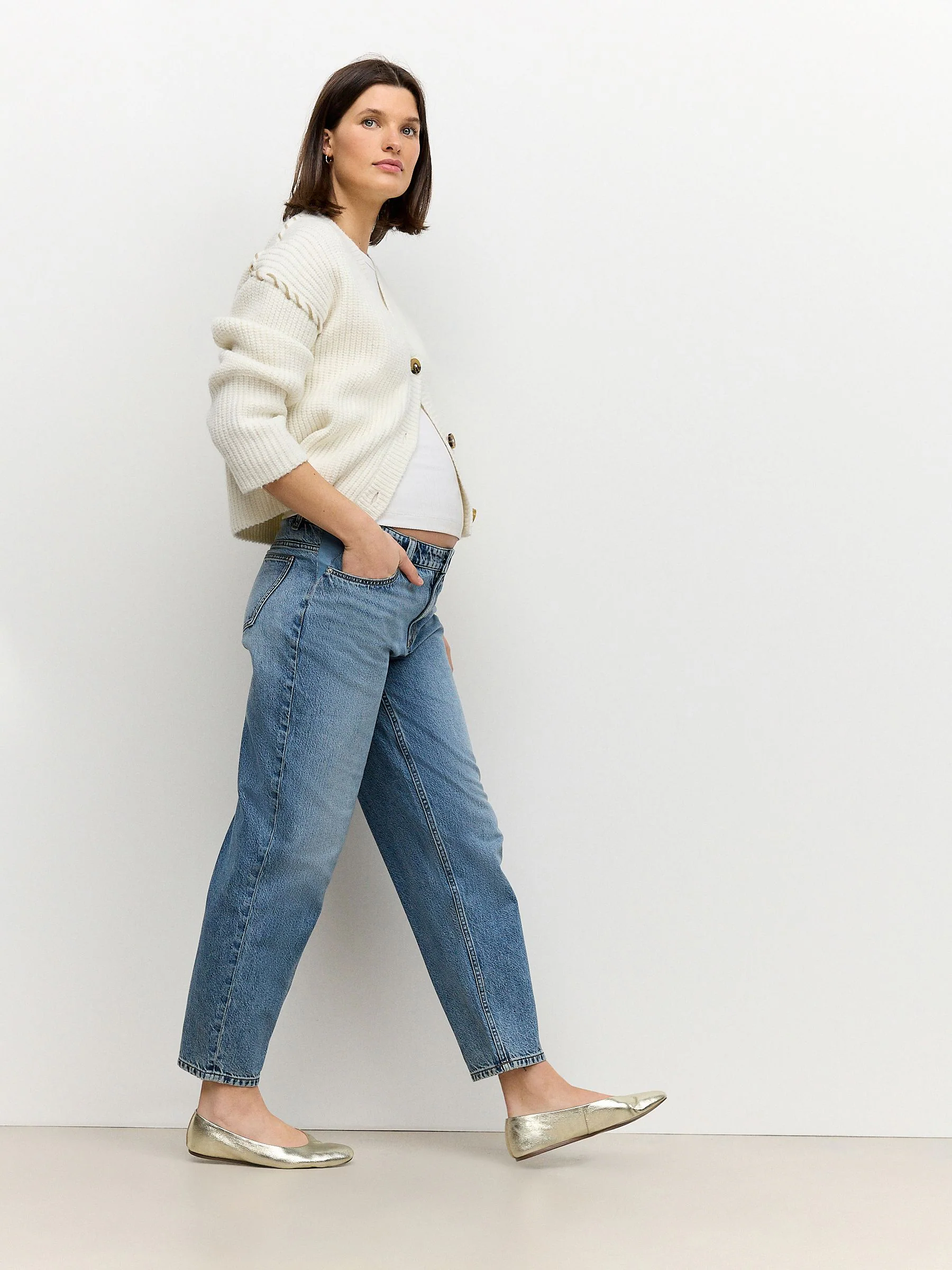Normaal blauw - Zwangerschapsbarrel denim 100% katoenen jeans