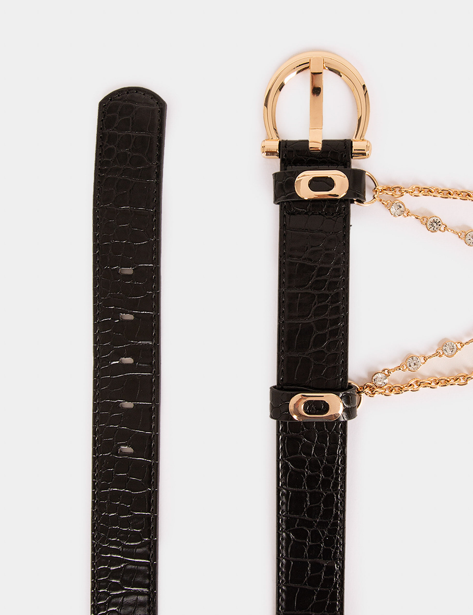 Ceinture aspect croco avec chaînes noir femme - noir