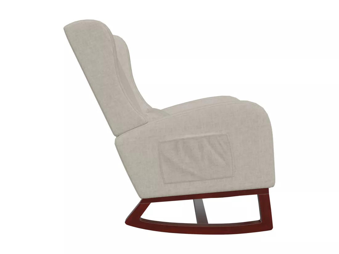 Chaise à bascule avec repose-pieds, pieds antidérapants en bois massif, poches des deux côtés, coton et lin, beige