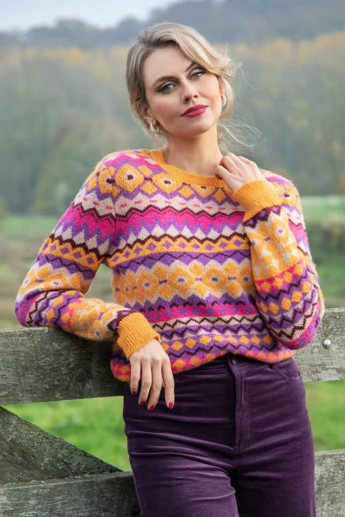 Surkana Jacqueline jacquard jumper in oranje en multi