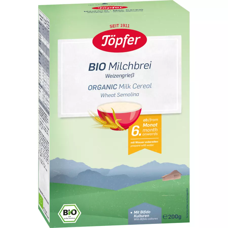 Töpfer Bio Milchbrei Weizengrieß 6 x 200 g nach dem 6. Monat