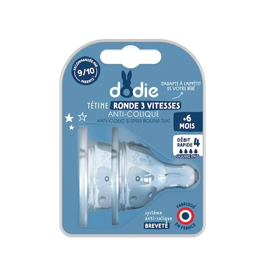 Tétines Initiation+ Ronde Débit rapide pour Liquide épais   6 mois +   de               Dodie