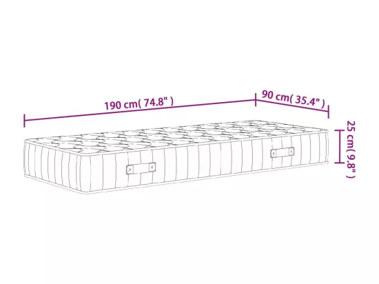 Matelas à ressorts ensachés dureté moyenne 90x190 cm