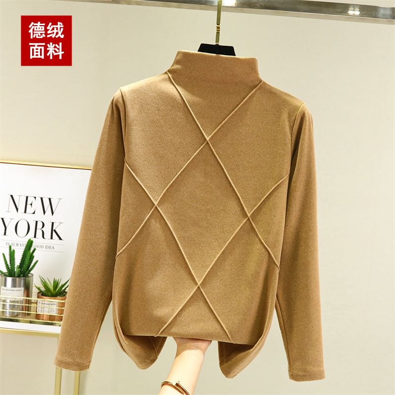 JVL - Geruit T-shirt met lange mouwen en mockneck