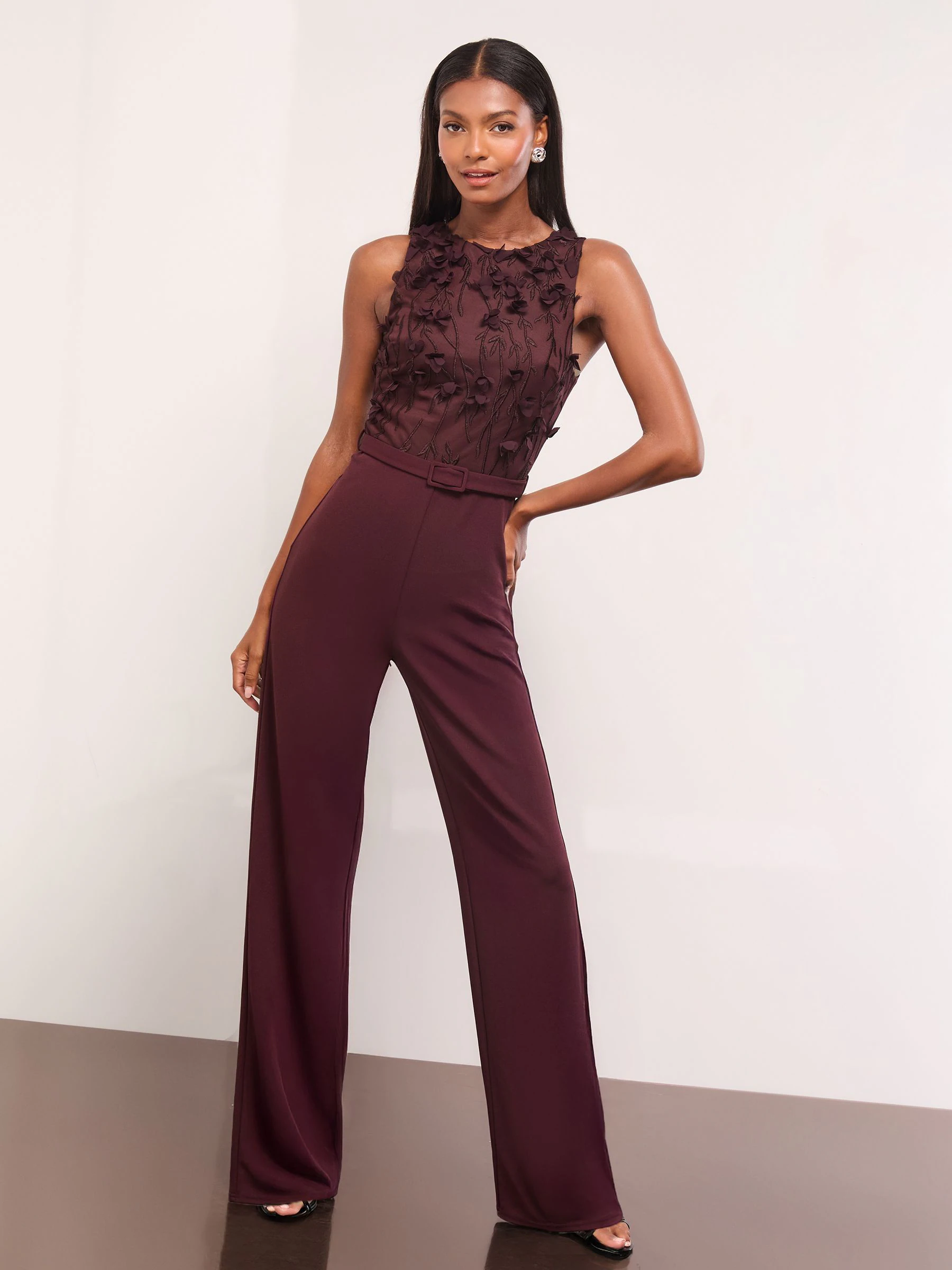 Lipsy Floral 3D Textured Halter Jumpsuit