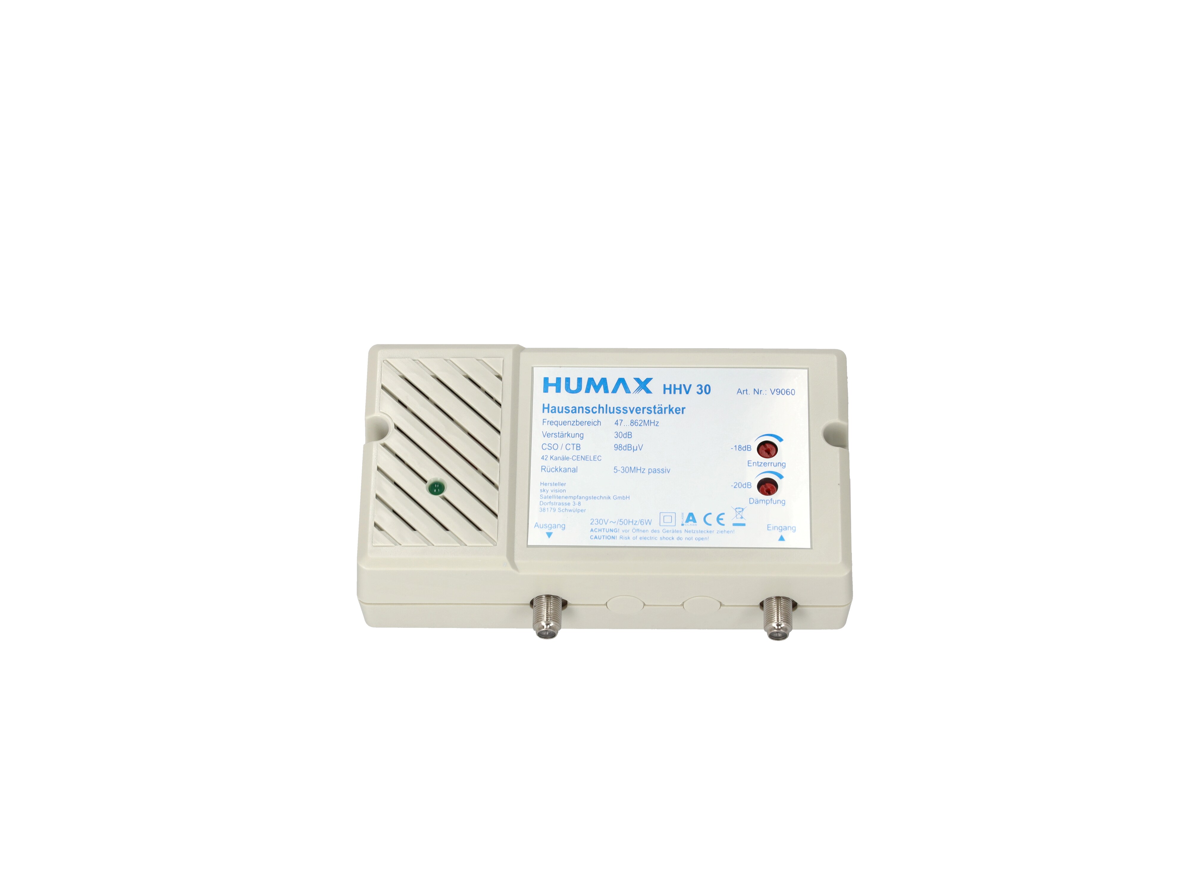Humax Hausanschlussverstärker, Rauschmaß 7,5 dB, Verstärkung 30 dB