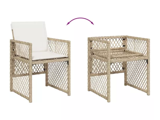 Ensemble à manger de jardin et coussins 11 pièces beige poly rotin