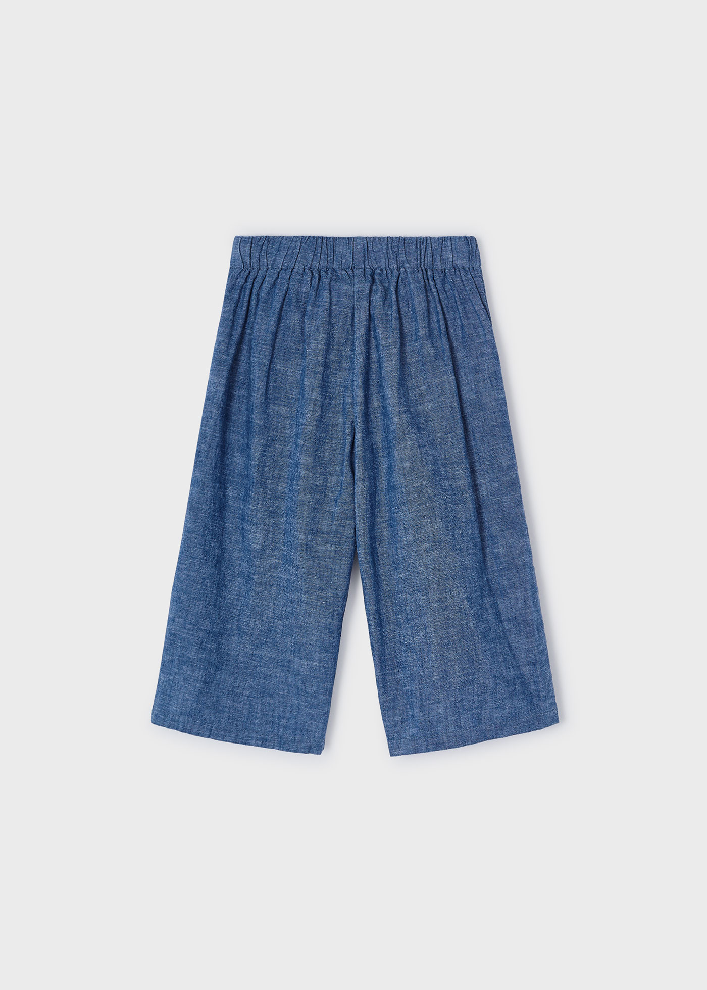 Calças culote de linho azul para meninas