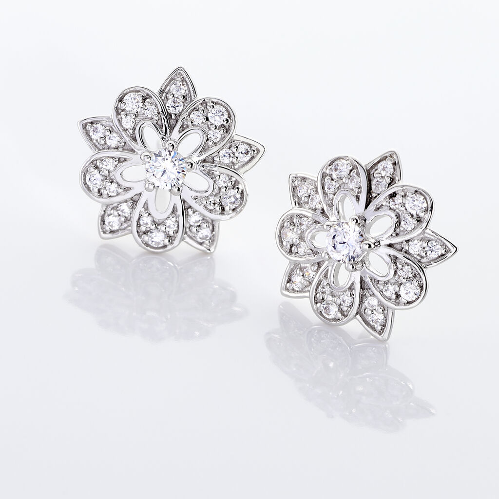 Boucles D'oreilles Puces Iona Argent Blanc Oxyde De Zirconium