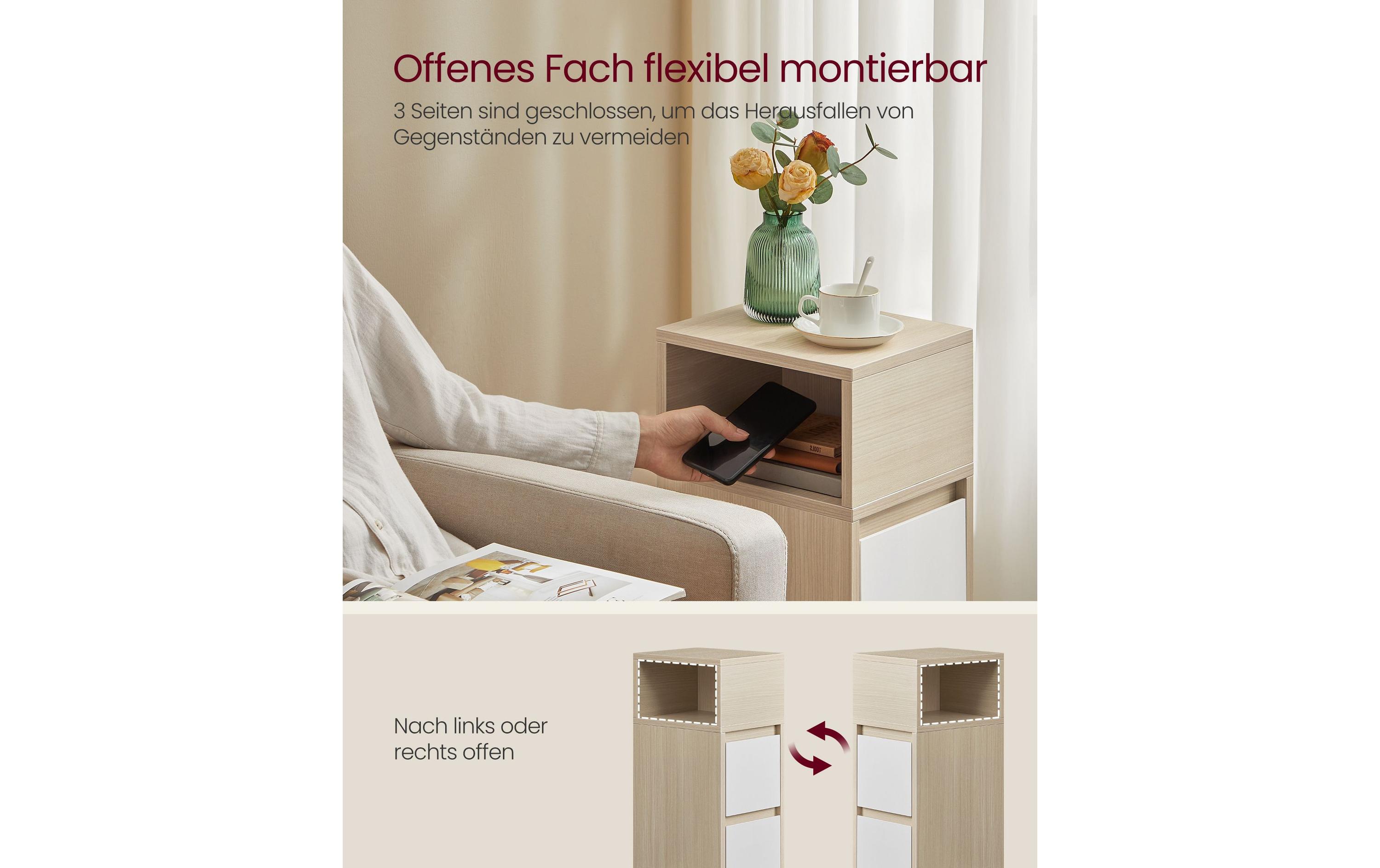 Nachttisch 2er Set 25 x 65 cm, Beige<br>Nachttisch-Set mit je 2 Schubladen