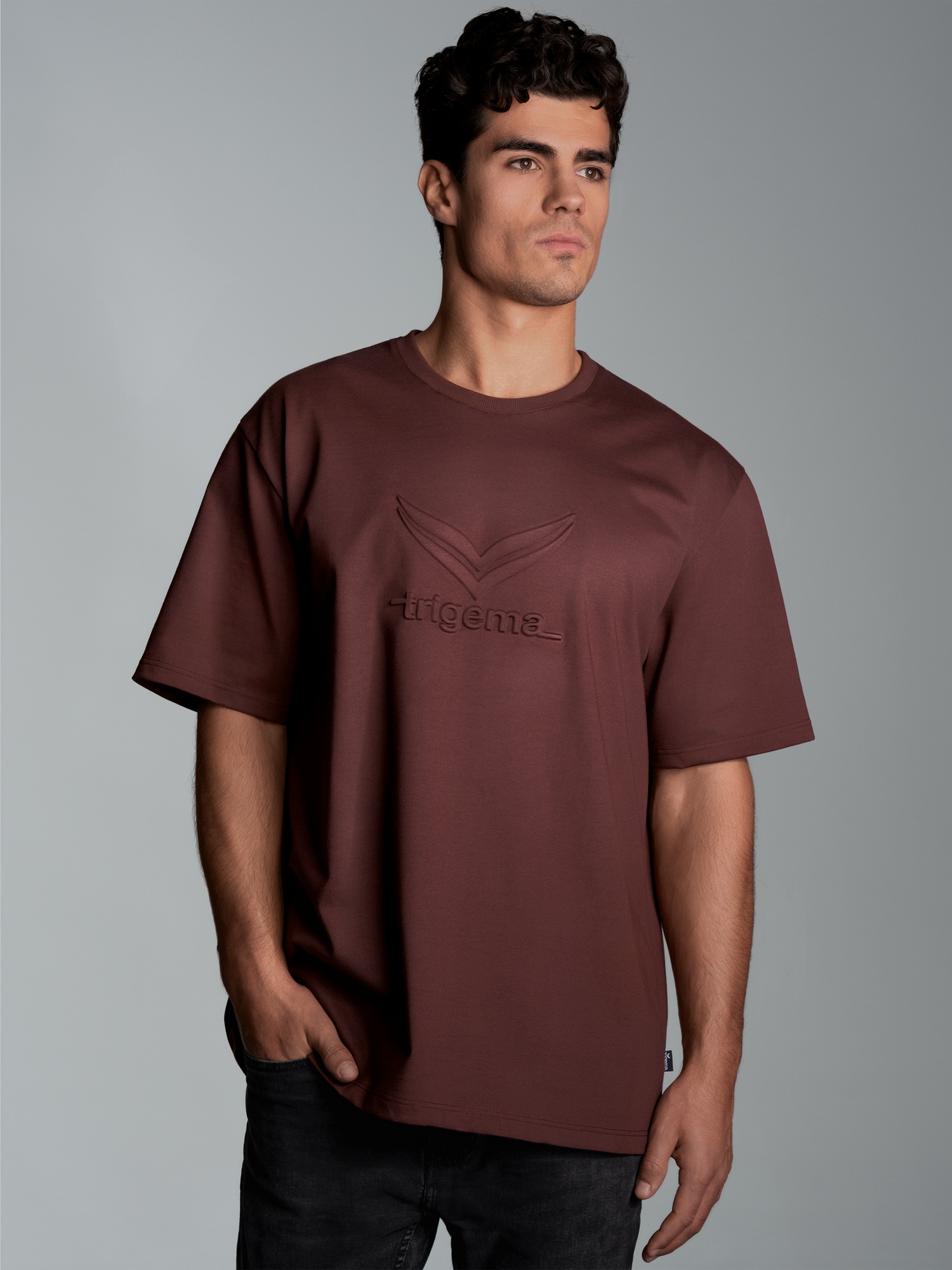 Heavy Oversized T-Shirt mit 3D-Motiv Kastanie