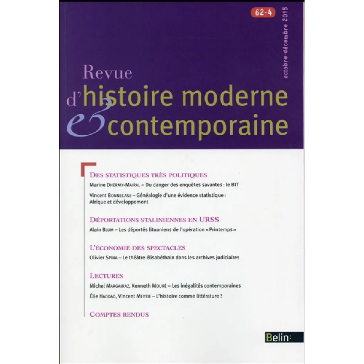 Revue d'histoire moderne et contemporaine, n° 62-4 · Occasion