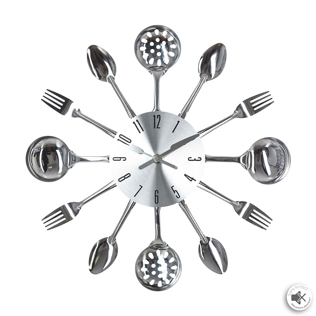 Horloge de cuisine métal ustensiles D 38cm