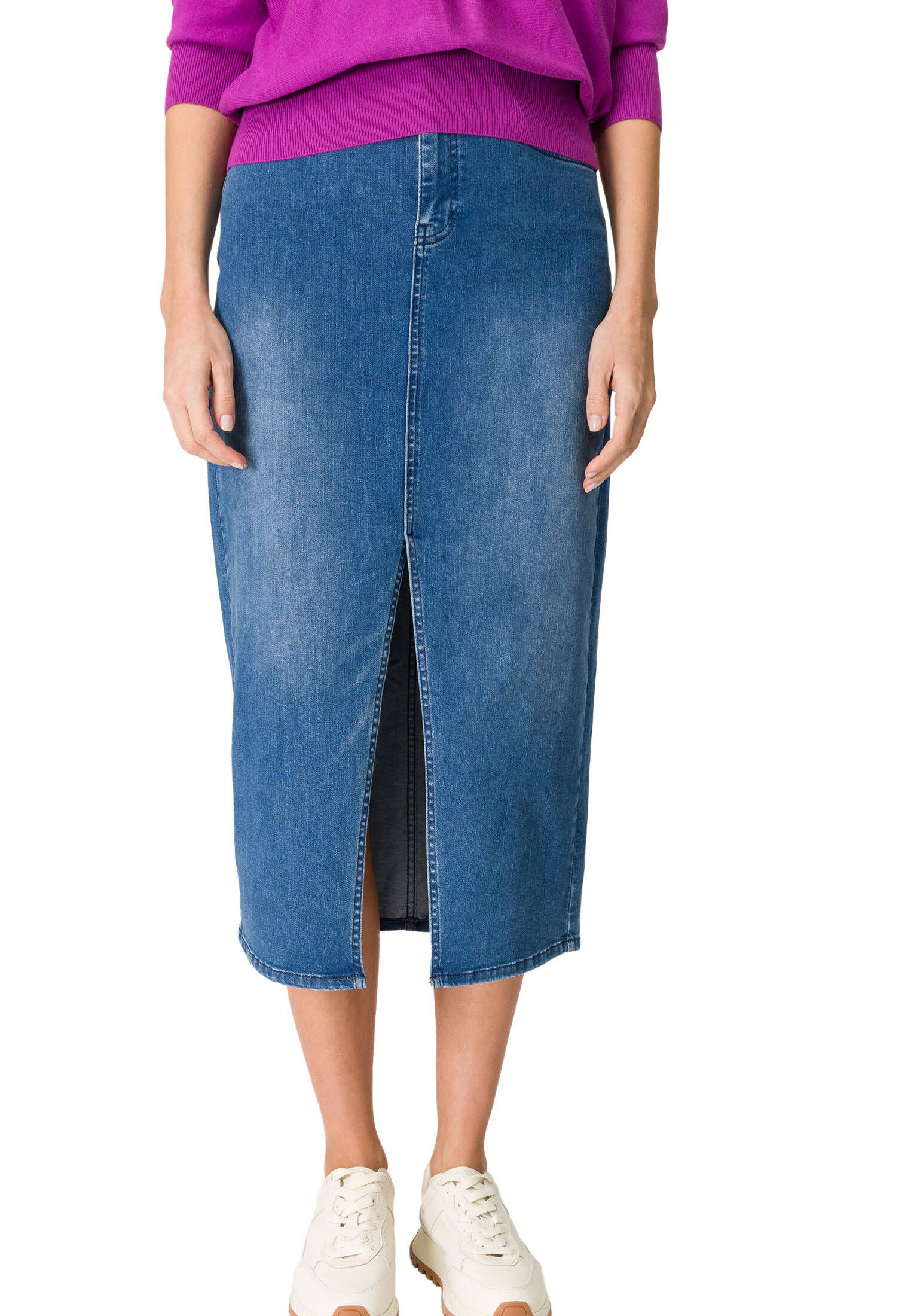 zero| Damen Jeansrock Midi mit Schlitz