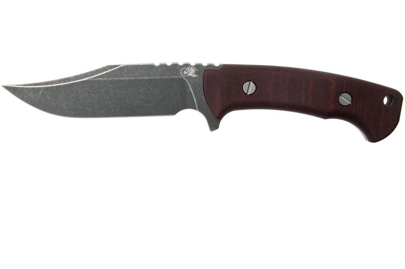 Rick Hinderer Ranch Bowie Burgundy Canvas Micarta, Battle Black, bowie mes