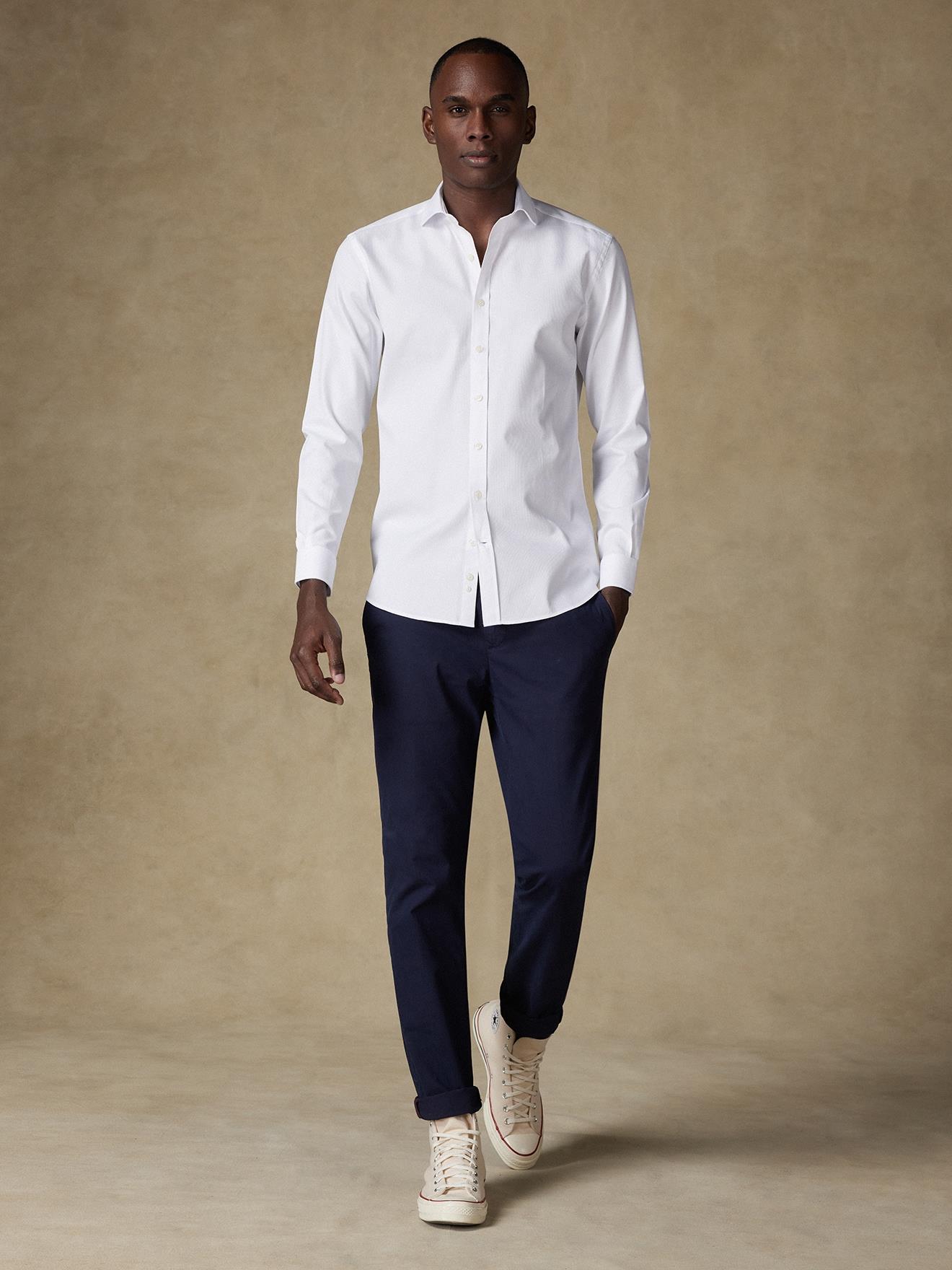 Chemise cintrée Aaron en piqué blanc - Petit col