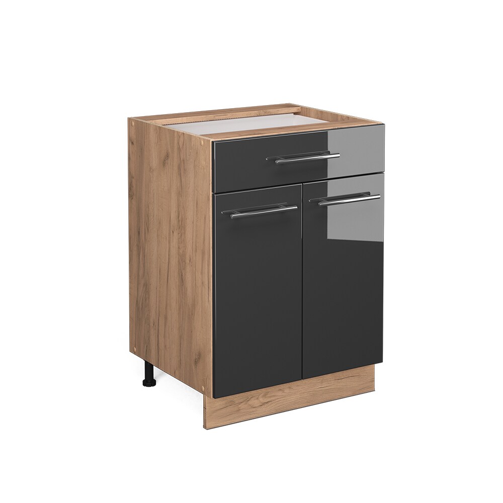 Vicco Schubunterschrank Küchenschrank Küchenmöbel Fame-Line Eiche Anthrazit modern 60 cm Küche Einbauküche Drehtür Schublade Einlegeboden Blende Küchenzeile Hochglanz