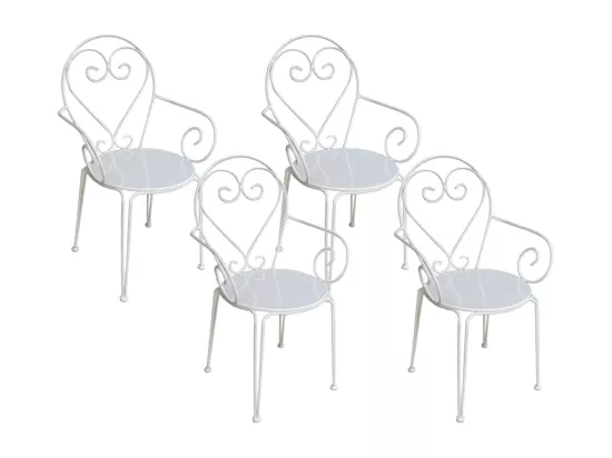 Lot de 4 fauteuils de jardin empilables en métal façon fer forgé - Blanc - GUERMANTES de MYLIA
