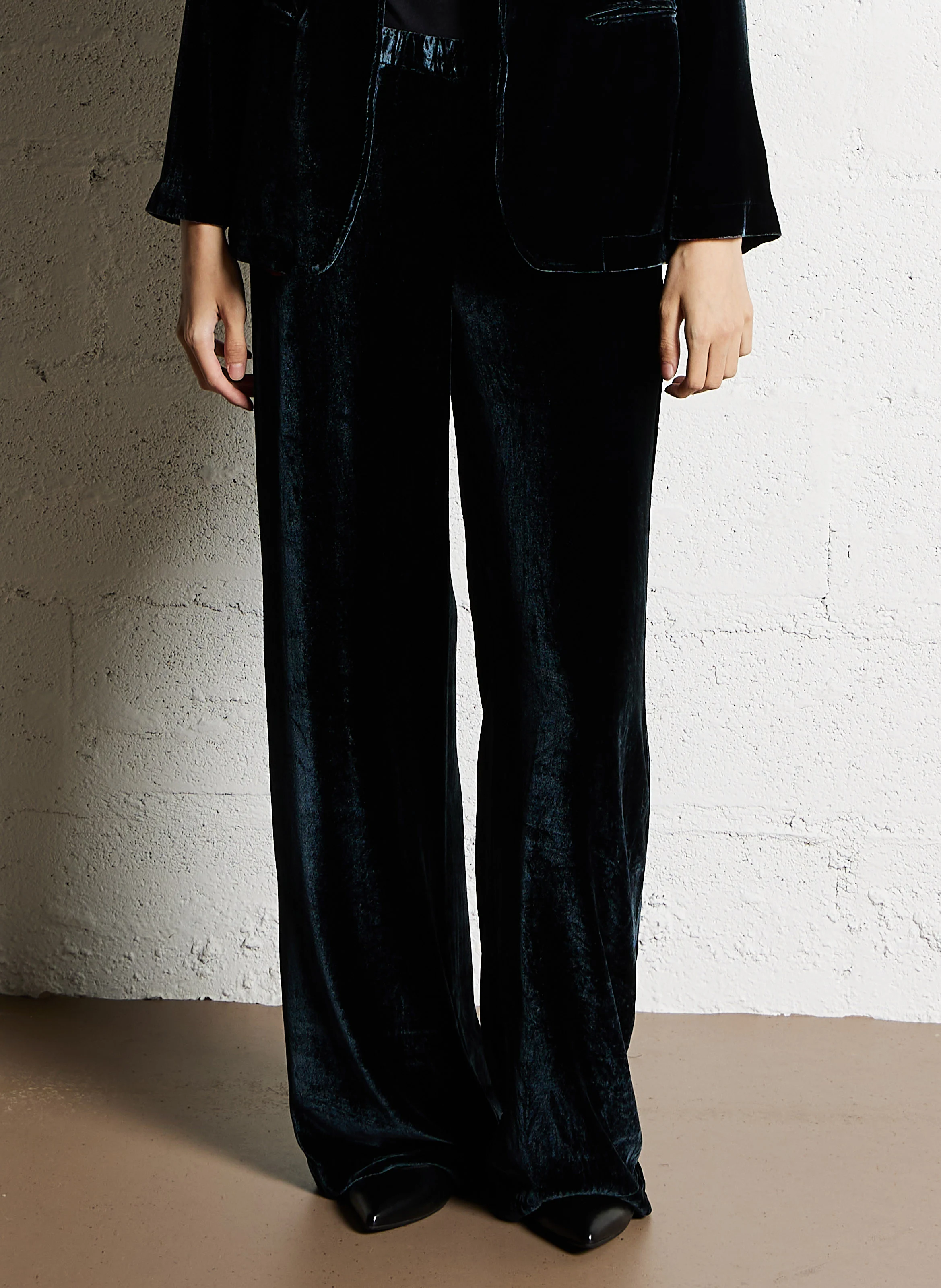 PORTORICO - Pantalon large en velours | Bleu