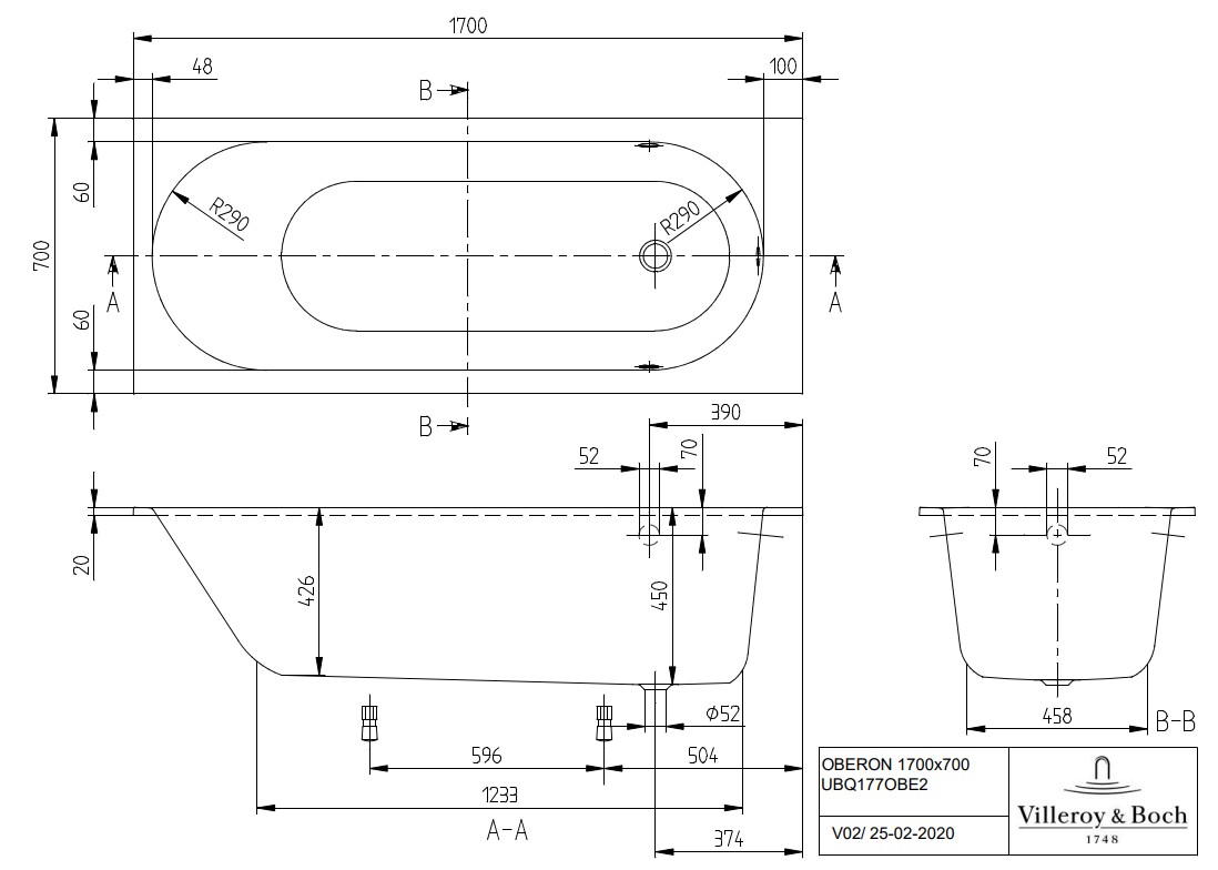 Villeroy & Boch Oberon inbouw ligbad 170x70cm wit