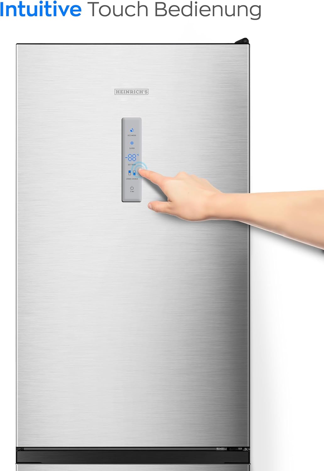 Heinrich´s Kühlgefrierkombination 304Liter, Kühlvolumen 207L, Gefrierfach 97L,LED Innenraumbeleuchtung, Kühlschrank Türanschlag wechselbar, leise 39dB,NO FROST,Temparatur Touch Bedienung,inox