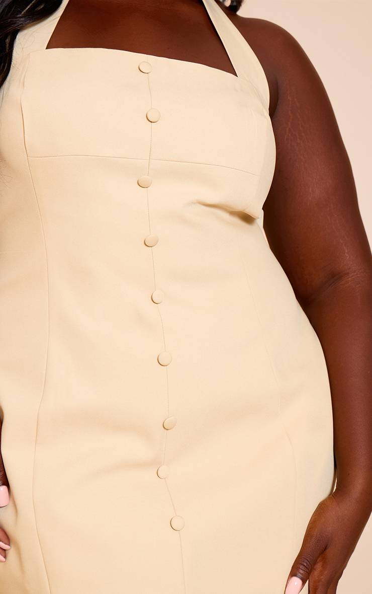 Amande Robe Courte Grande Taille Tissée Col Licou Détails Boutons