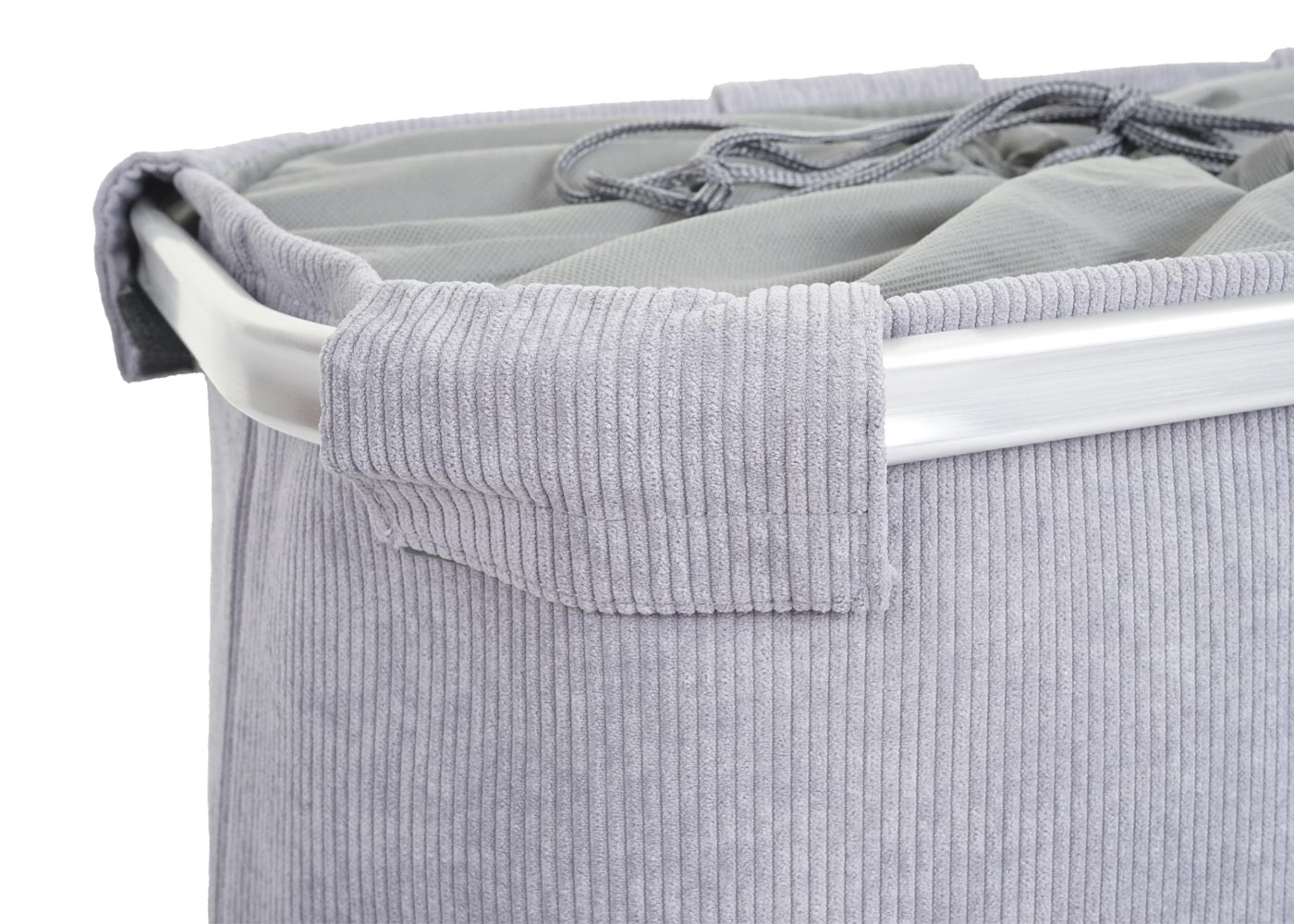 Wäschesammler MCW-C34, Laundry Wäschebox Wäschekorb Wäschebehälter mit Netz, 2 Fächer 56x49x30cm 82l ~ cord grau