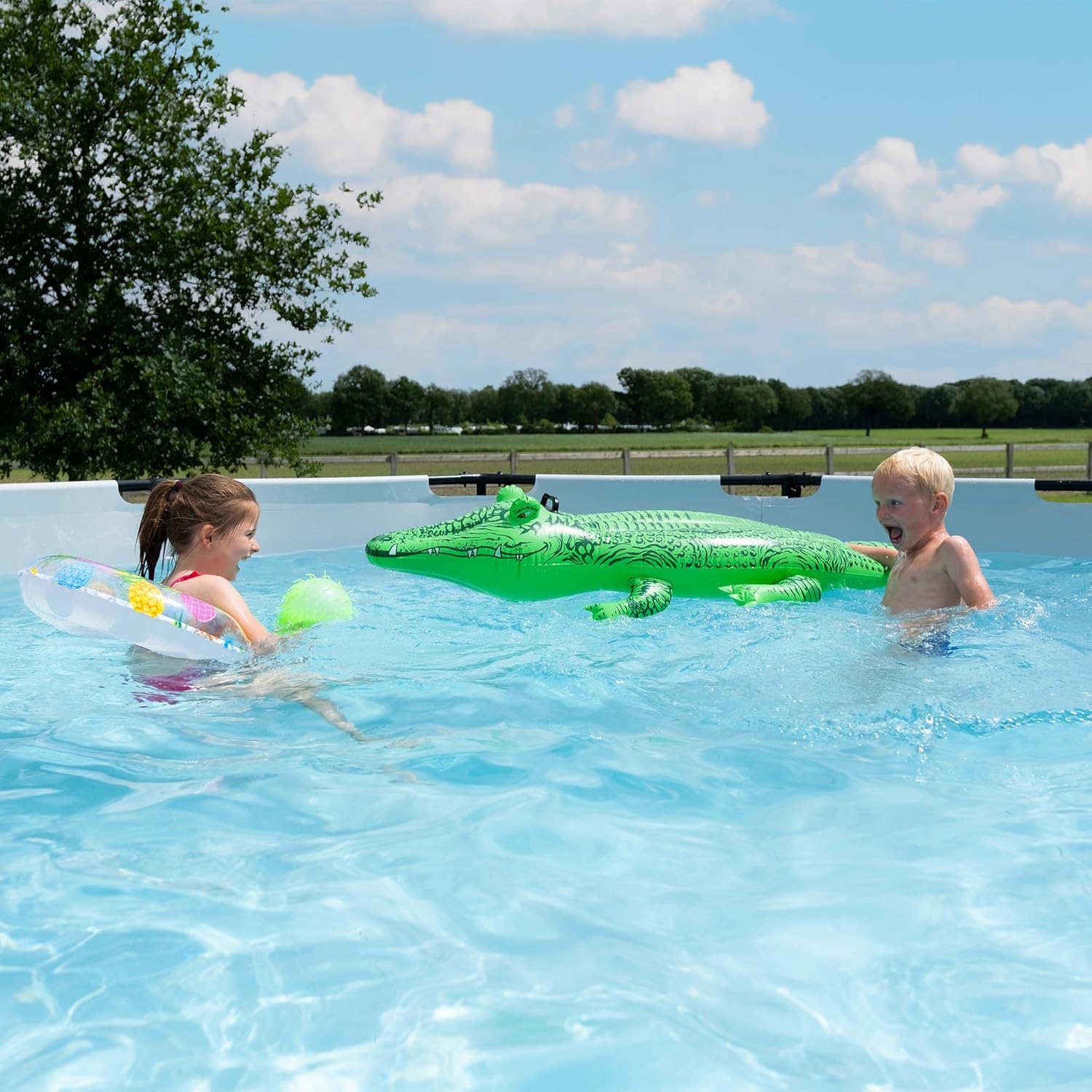 EXIT Toys Black Leather Pool - ø488x122cm - Großer, Runder Rahmenpool mit Sandfilterpumpe - Extra tiefer Pool - Starker Rahmen - Inklusive Poolleiter - Einzigartiges Design - Schwarz