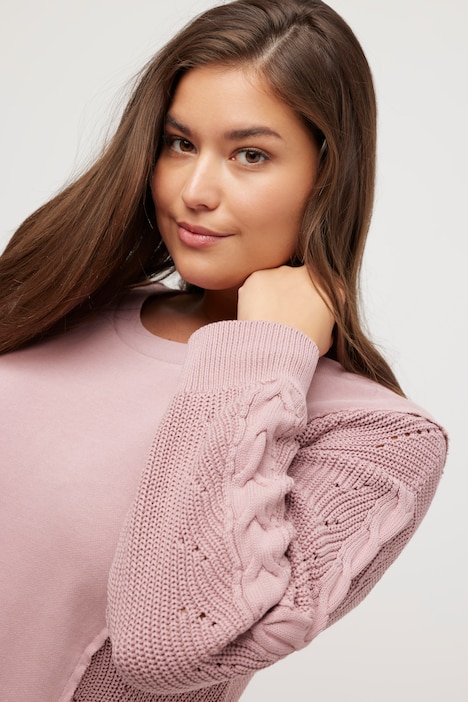 Sweatshirt, Strickeinsatz, Classic, Rundhals, Langarm
