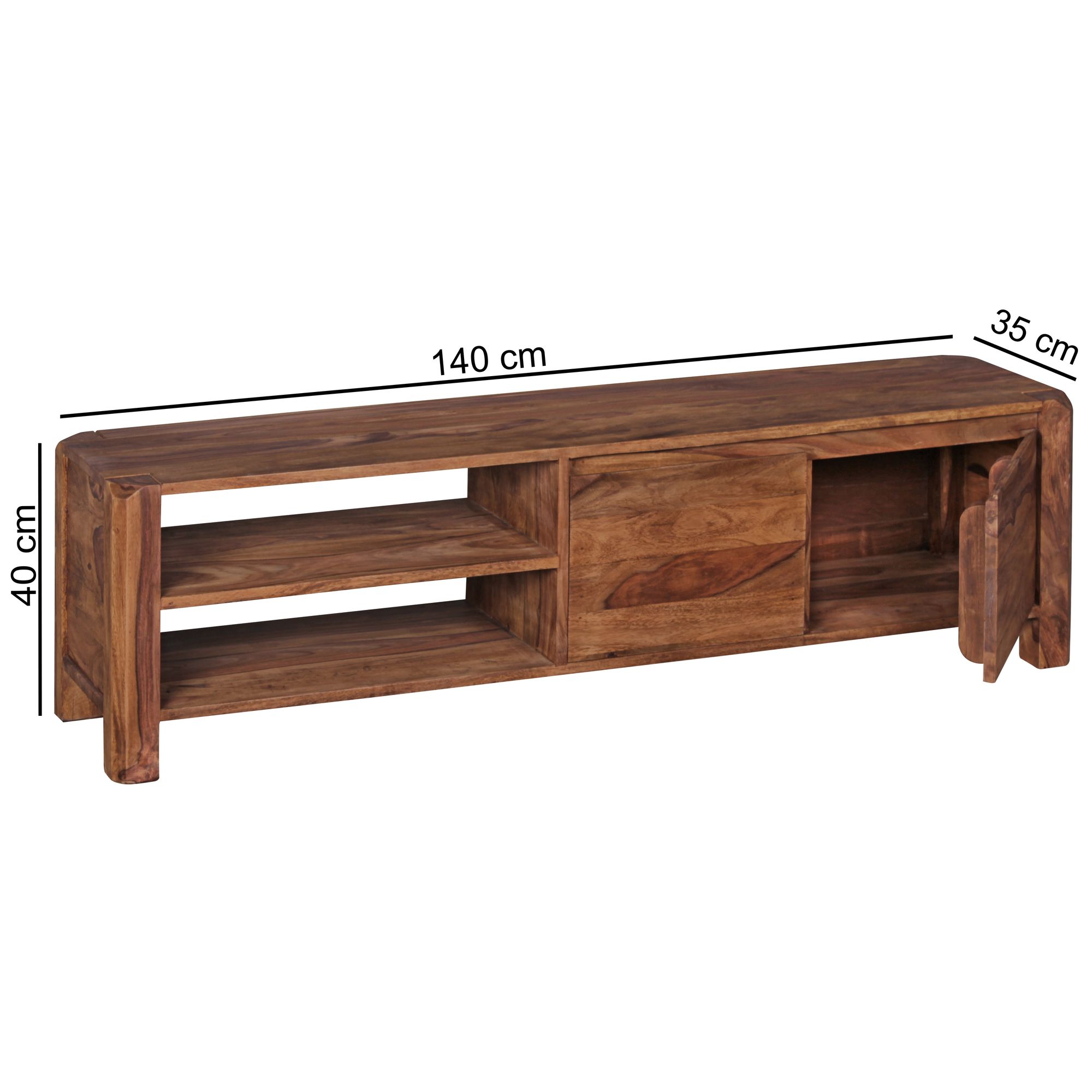 KADIMA DESIGN Lowboard TEKO: Massivholz, viel Stauraum, Sheesham oder Akazie, 4 Holzbeine