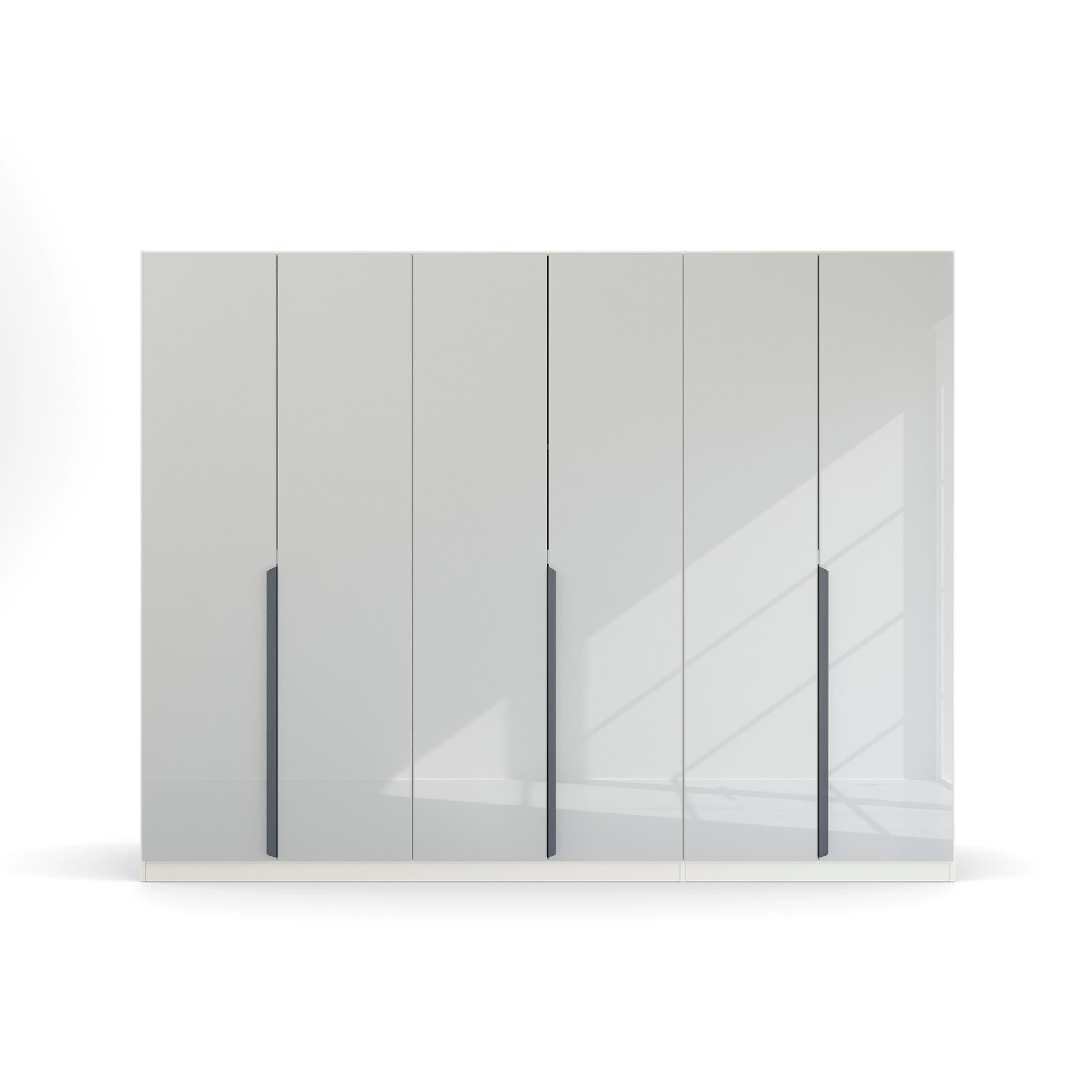 Drehtürenschrank - alpinweiß-Kristallweißglas - 6 Türen - 271 cm