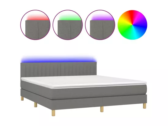 Sommier tapissier et matelas et LED Gris foncé 180x200 cm Tissu