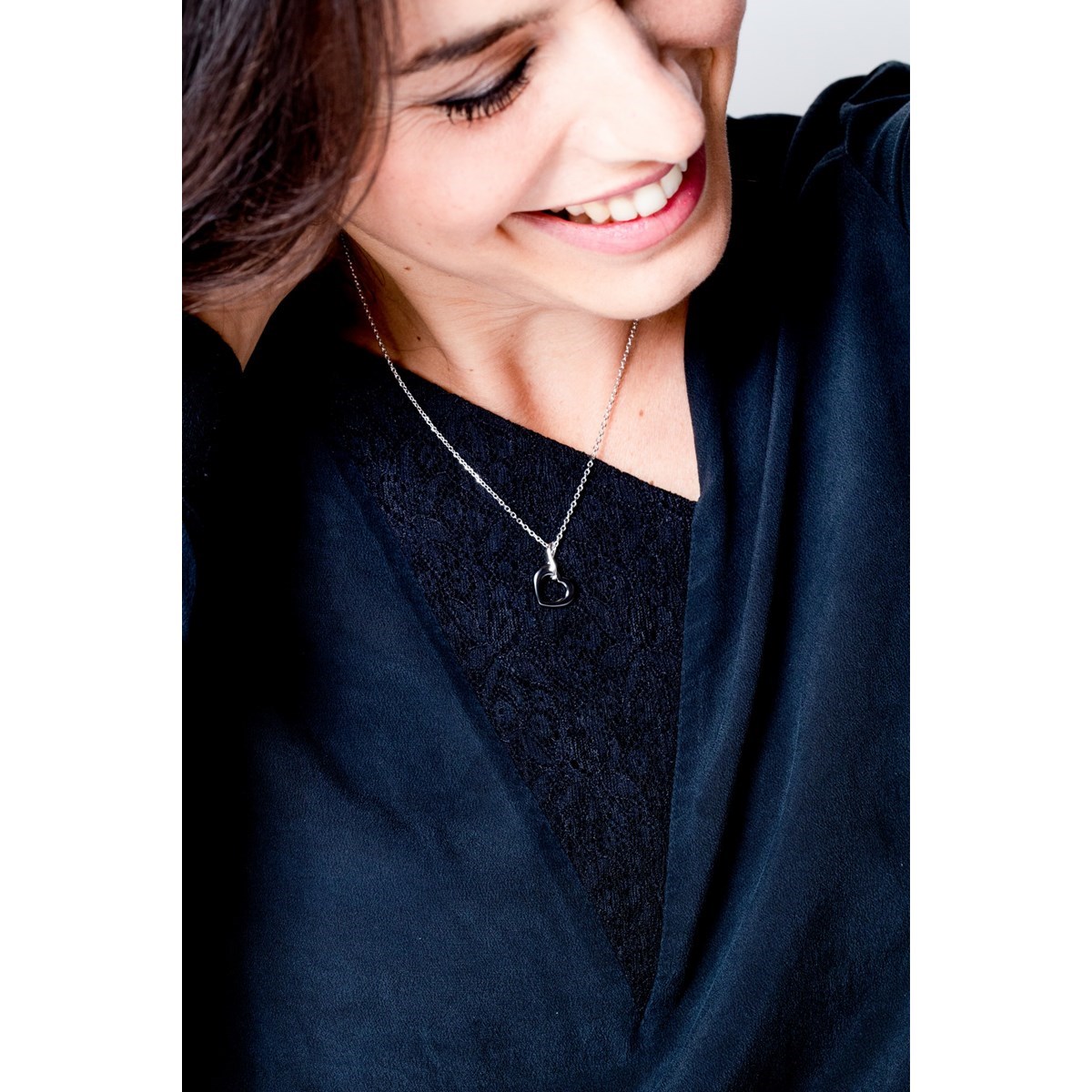 Collier mono-motif en Argent 925 millièmes et céramique - blanc brillant