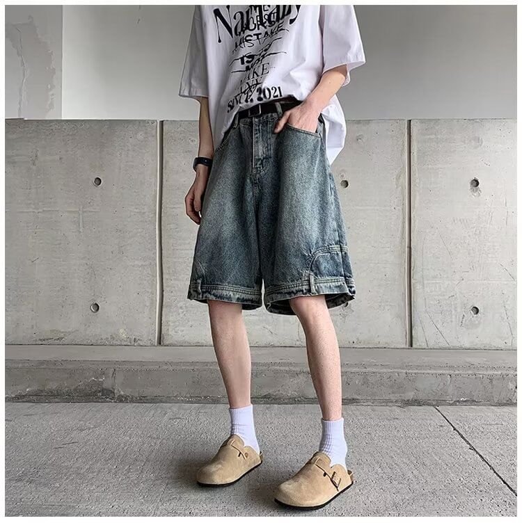 farrahces - Mid Rise Washed Denim Shorts