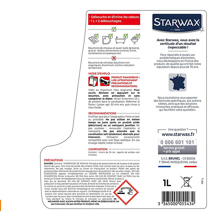 Déboucheur liquide de soude suractif Starwax 1L