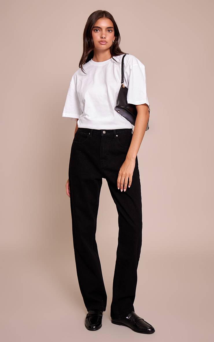Noir Délavé Prettylittlething Jean Droit Taille Haute
