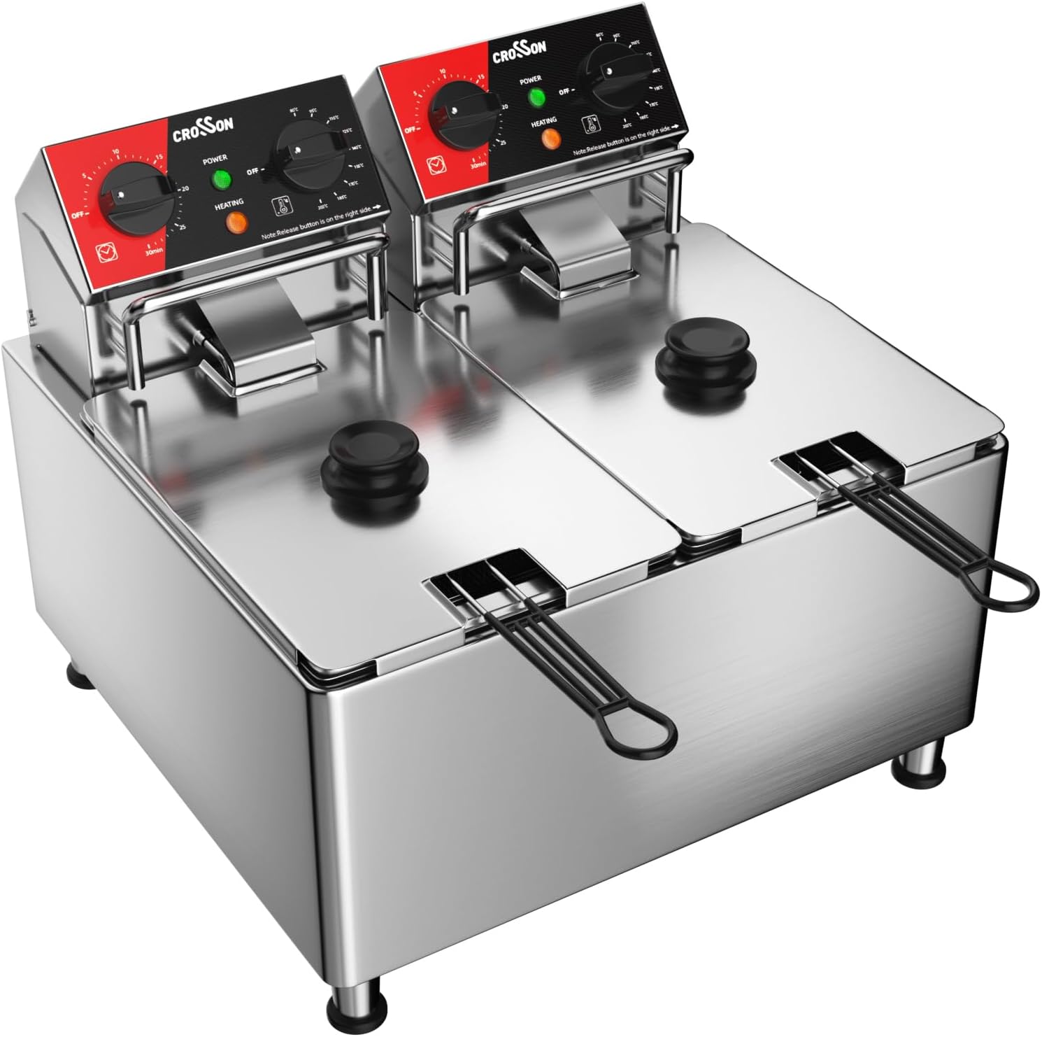 CROSSON 8L Elektrische Fritteuse mit doppeltem Tank und rotierendem Fritteusenkopf, 30-Minuten-Timer, EGO-Thermostat, Aufsatzfritteuse für den gewerblichen Gebrauch